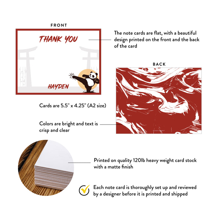 Panda Karate Thank You Card Kids Birthday Party Card