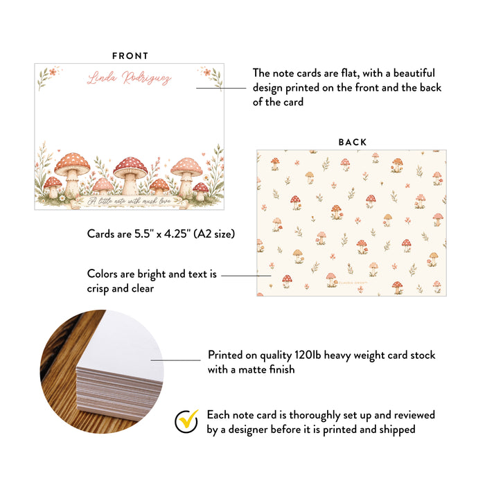 Personalized Mushroom Note Cards Custom Name Stationery