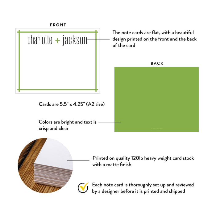 Personalized Thank You Card Custom Name Green Minimalist Stationery
