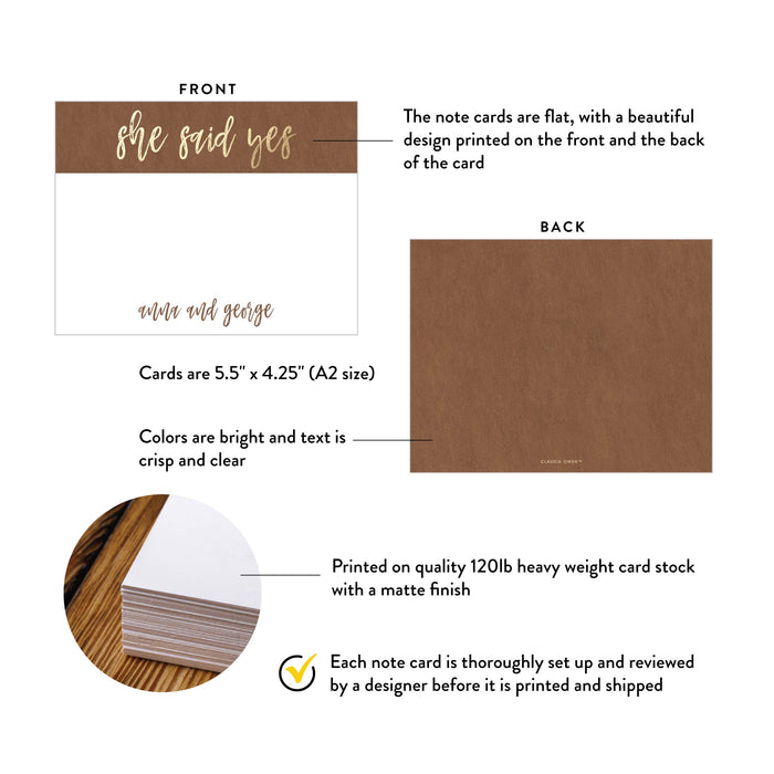She Said Yes Thank You Card Rustic Engagement Note Card