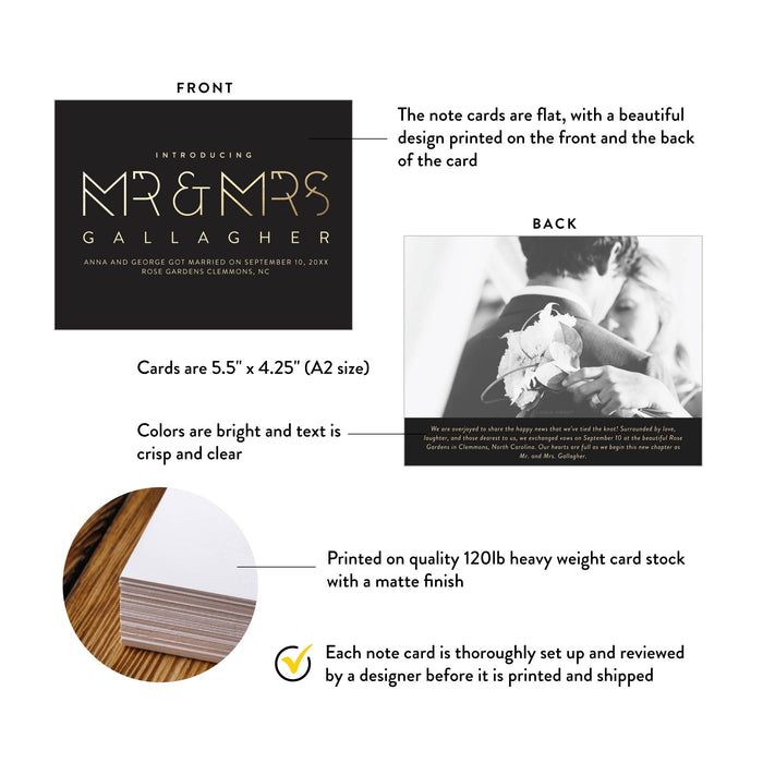Wedding Announcement Card Mr and Mrs Photo Just Married Card