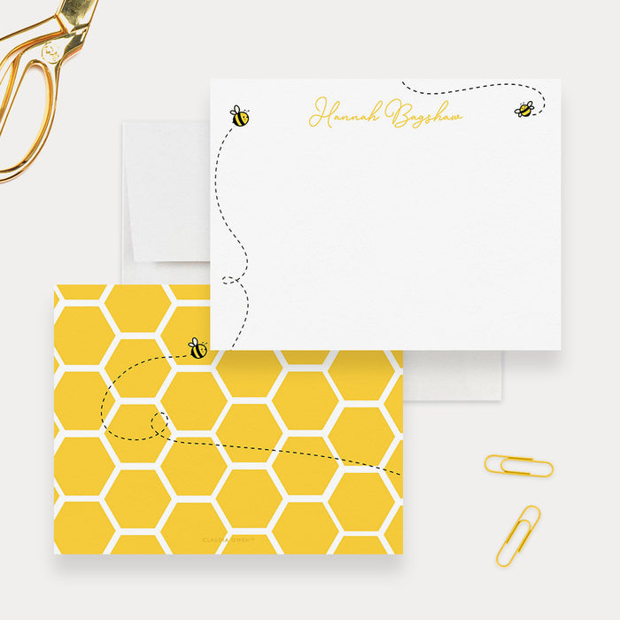 Bee Stationery Set, Bumble Bee Hive Note Card, Cute Personalized Kids Stationary, Bees Birthday Thank You Notes, Bee Gift For Children