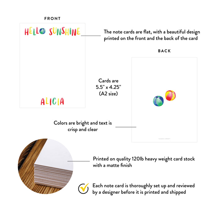 Hello Sunshine Personalized Kids Note Card Summer Stationery