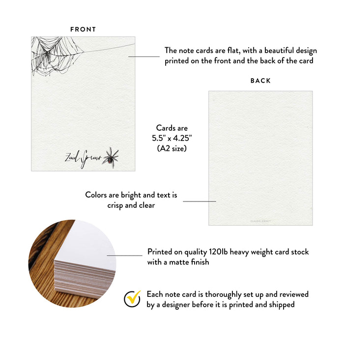 Personalized Spider Web Note Card Gothic Halloween Stationery
