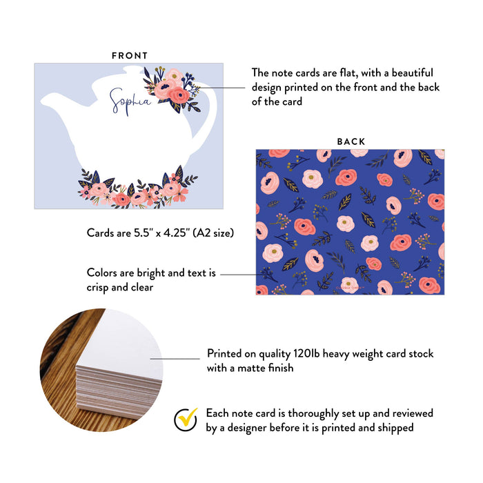 Floral Tea Party Thank You Card Personalized Teapot Stationery