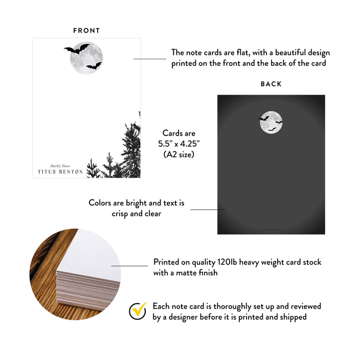 Halloween Thank You Card Spooky Moon Bats Note Card
