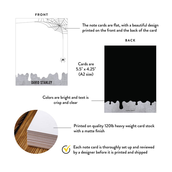 Personalized Halloween Note Card with Spider Web Design