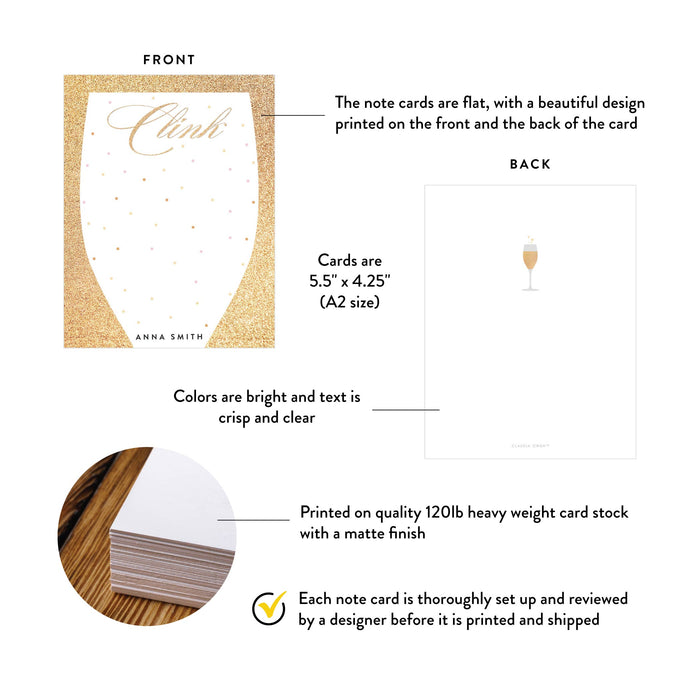 Champagne Celebration Note Card Elegant Personalized Stationery
