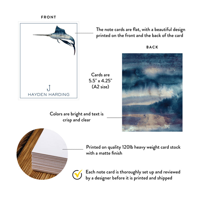Personalized Fishing Note Cards Swordfish Stationery