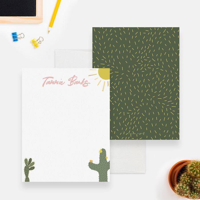 Cactus Note Card Set For Women, Succulent Stationary Desert Stationery Set, Girl Stationery Thank You Notes, Cactus Stationery