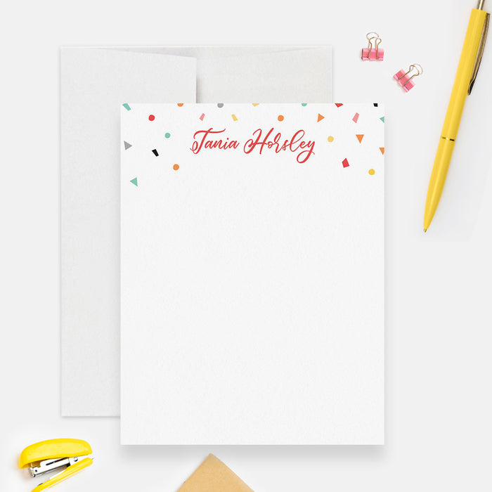 Confetti Birthday Thank You Note Cards, Personalized Colorful Kid's Note Card, Fun Children's Stationery Set