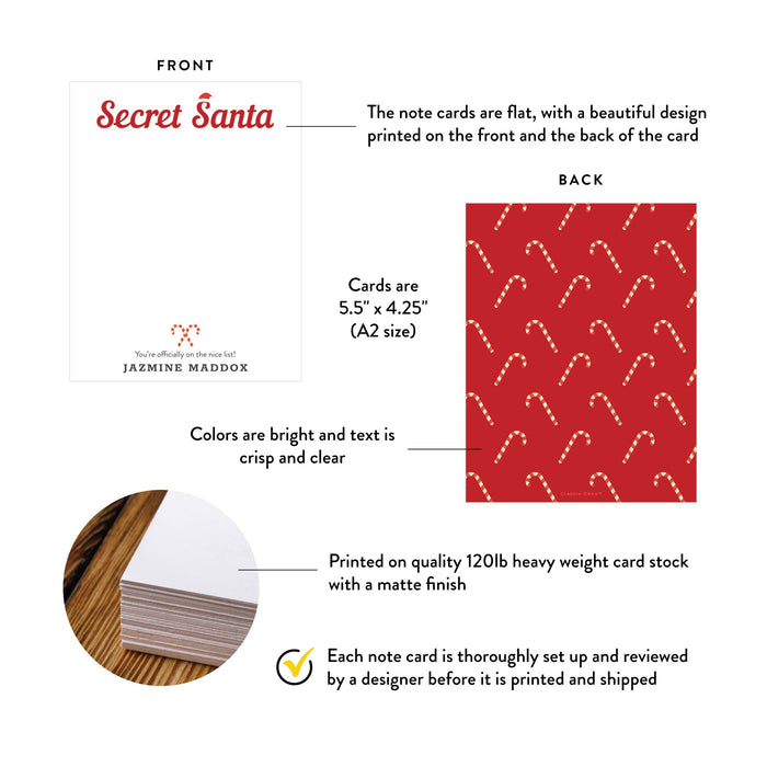 Secret Santa Christmas Note Card Personalized Holiday Stationery