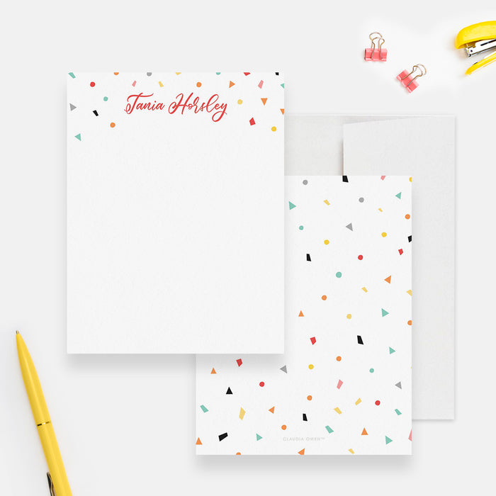 Confetti Birthday Thank You Note Cards, Personalized Colorful Kid's Note Card, Fun Children's Stationery Set
