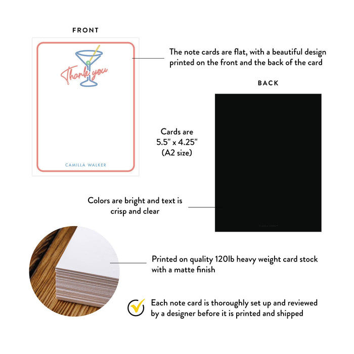 Neon Cocktail Thank You Card Personalized Party Stationery