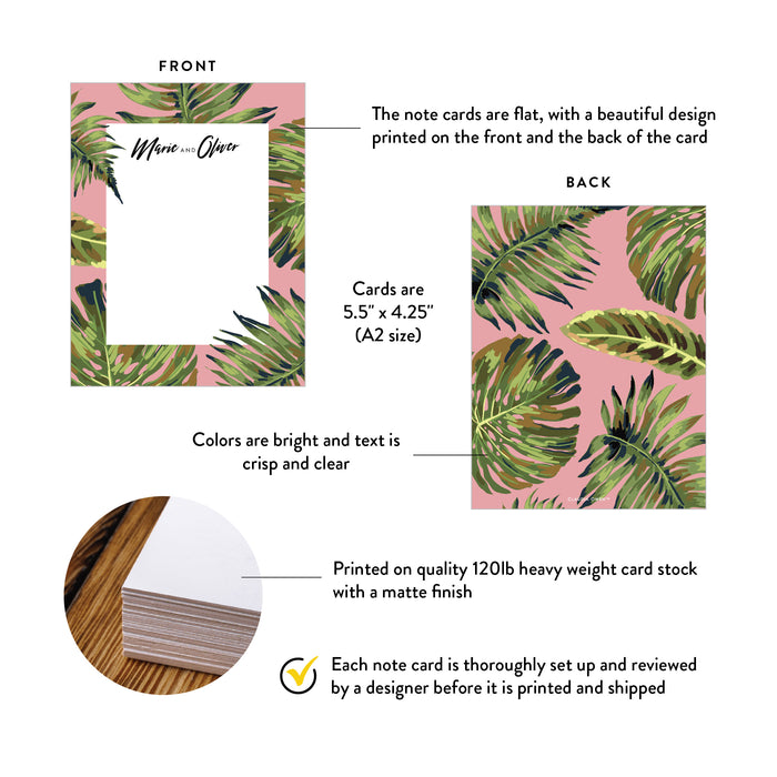Personalized Wedding Note Card Tropical Palm Stationery
