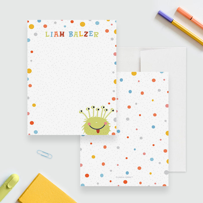 Monster Stationery Set, Personalized Kid's Note Card, Colorful Children Stationary, Monster Birthday Thank You Notes