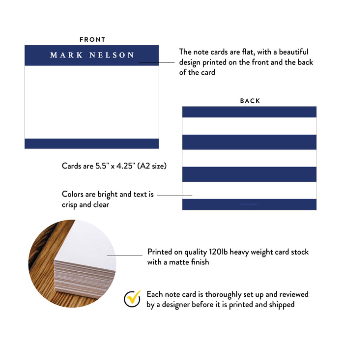 Personalized Navy Blue Note Card Custom Business Stationery Set