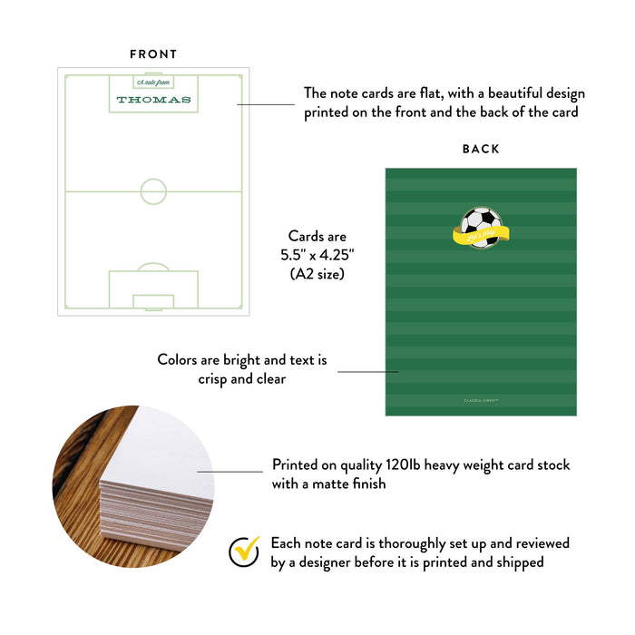 Soccer Note Card, Kids Birthday Thank You Card with Soccer Ball, Personalized Gift for Soccer Lovers