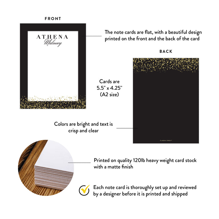 Personalized Black and Gold Thank You Card Custom Stationery