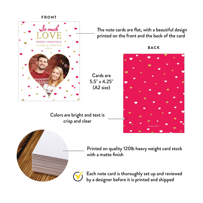 So Much Love Note Card with Mini Hearts Design, Merry Christmas Thank You Card with Photo, Personalized Christmas Card for Couples, Love Heart Holiday Note Cards
