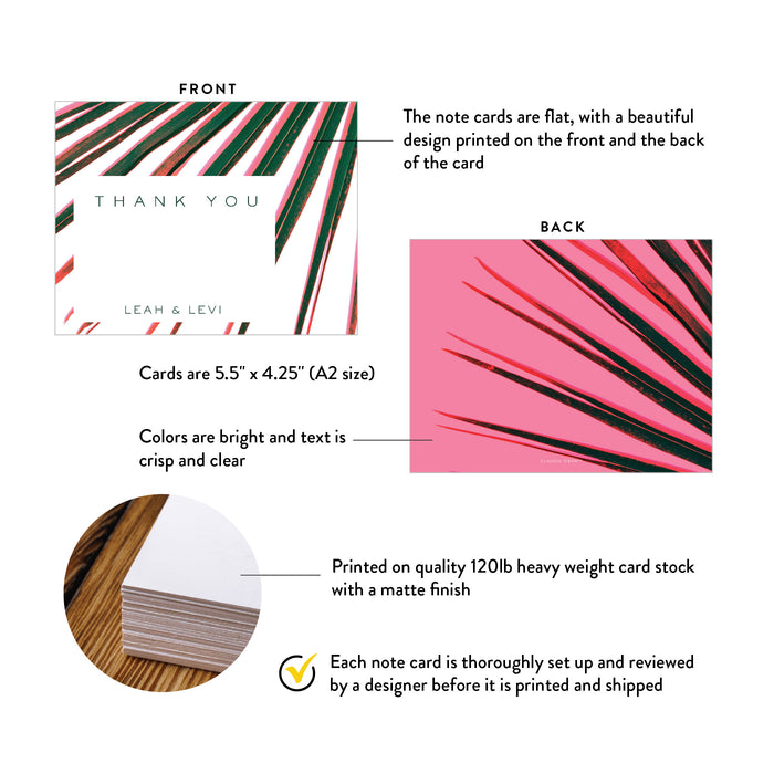 Tropical Palm Leaf Thank You Card Wedding Couple Stationery