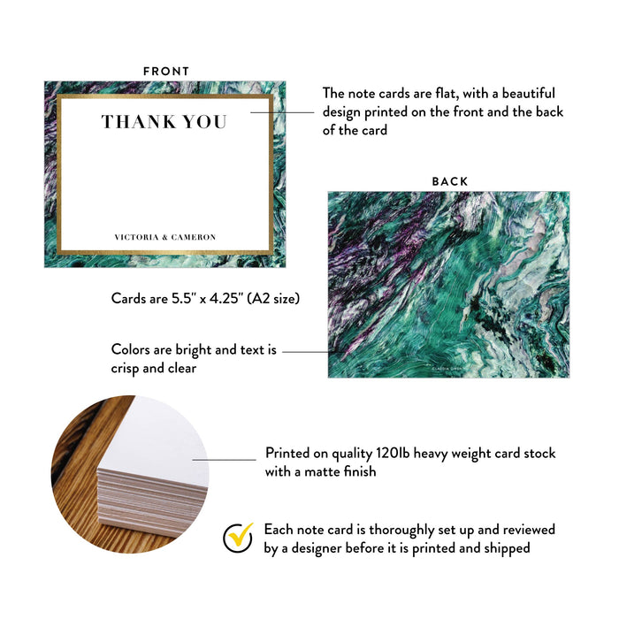 Emerald Green Marble Wedding Thank You Card Gold Frame