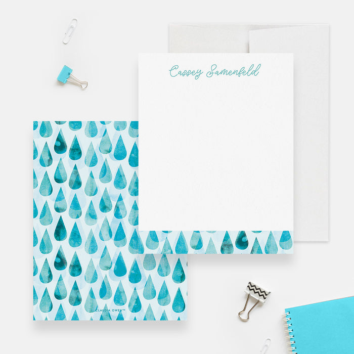 Baby Shower Thank You Note Card, Blue Raindrops Note Card Set, Custom Baby Boy Stationary, Personalized Stationery for Baby Shower