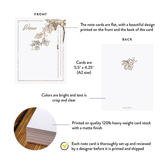 Vineyard Wedding Note Card Elegant Personalized Stationery