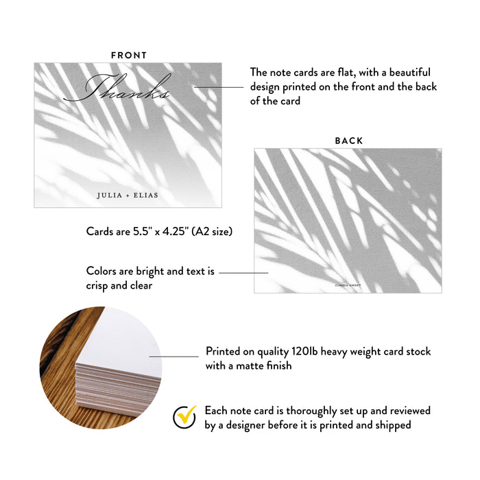 Tropical Wedding Thank You Card Palm Shadow Note Card