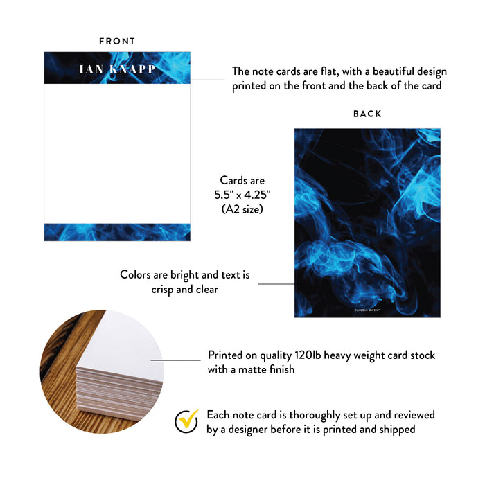 Blue Smoke Personalized Note Card Mens Stationery