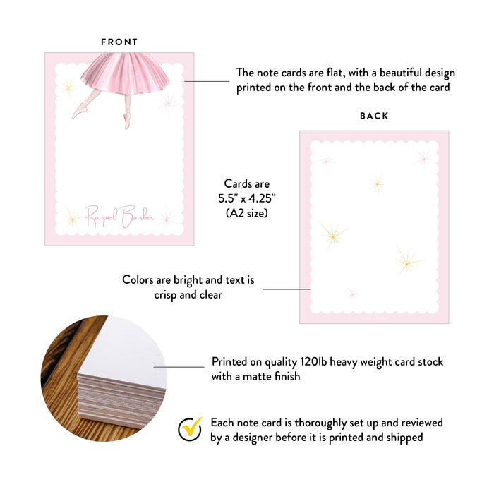 Pink Ballerina Note Card Personalized Ballet Stationery