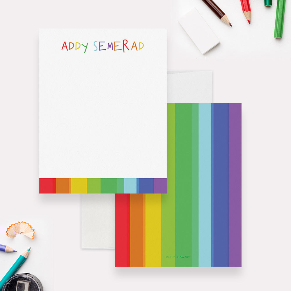 Bright and Colorful Kids Stationery Set Kids Stationary Set for Girls  Rainbow Personalized Flat Note Cards Thank You Cards Notes 190 