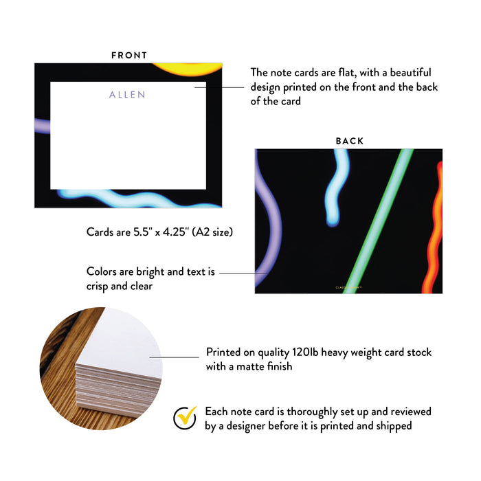 Personalized Neon Glow Note Card Kids Birthday Stationery