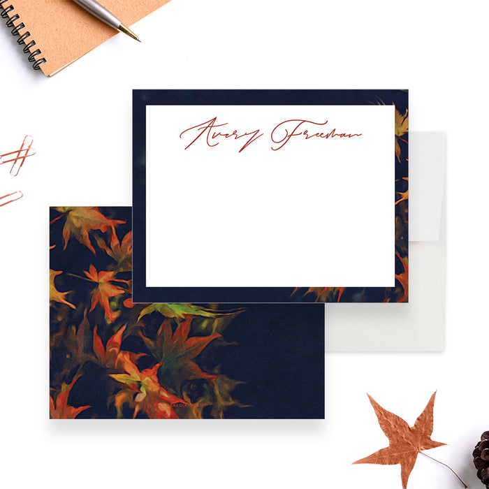 Leaf Note Card, Personalized Fall Note Card, Winter Stationery Set, Nature Thank You Card, Office Desk Stationery Set, Maple Tree Custom Note Cards