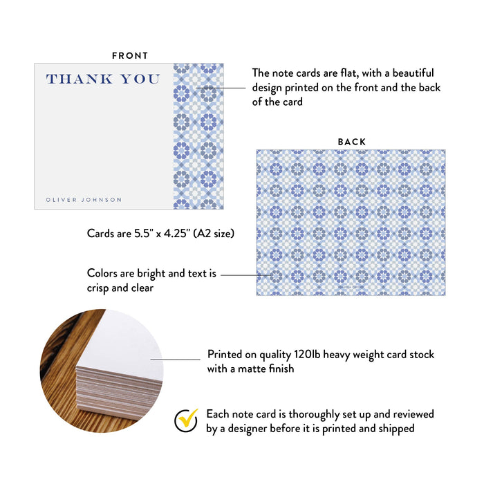 Personalized Blue Tile Note Card Set for Everyday Correspondence