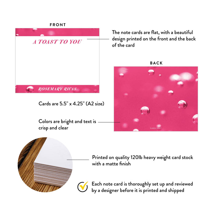 Personalized Pink Cocktail Note Card Cocktail Party Stationery