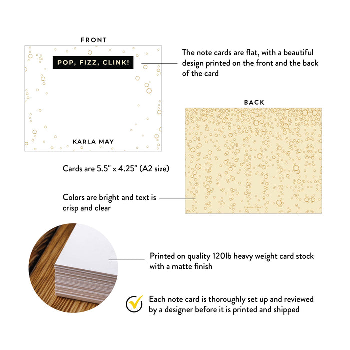 Personalized Pop Fizz Clink Champagne Note Card for Parties