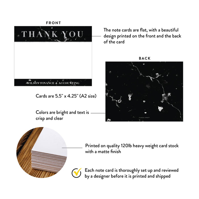 Personalized Black Marble Thank You Card Corporate Event Stationery