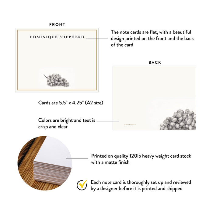 Wine Lover Personalized Note Card with Grape Illustration