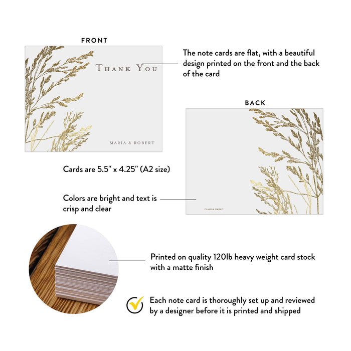 Botanical Wedding Thank You Card with Gold Grass Design