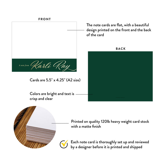 Green and Gold Note Card, A Note From Stationery Card for Professionals, Elegant Birthday Gala Thank You Card, Personalized Gift for Adults, Professional Correspondence Card