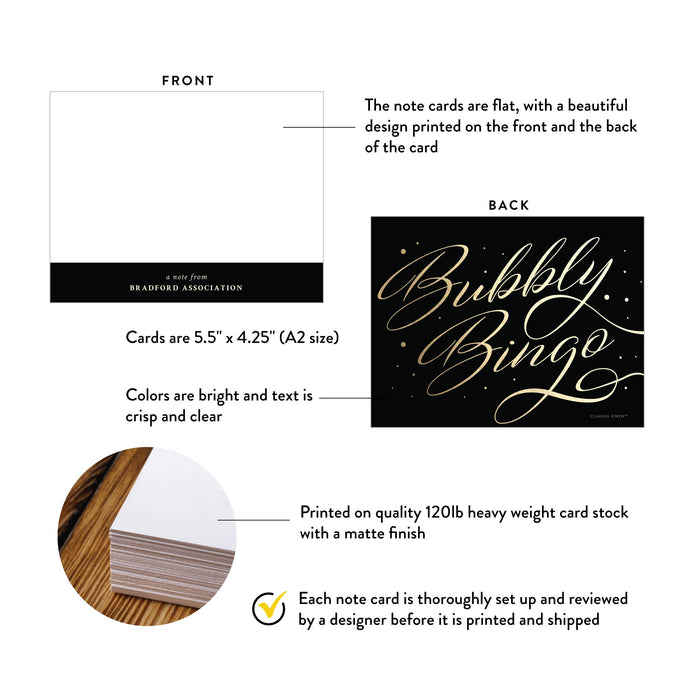 Bubbly Bingo Night Thank You Card in Black and Gold, Personalized Game Night Note Card, A Note From Stationery Card