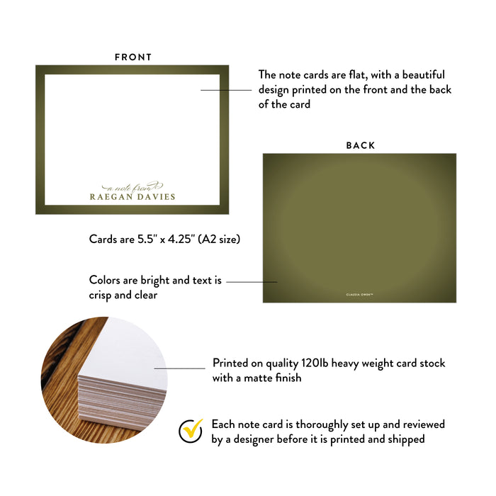 Khaki Ball Thank You Card, Green Note Card, Personalized Thank You Card