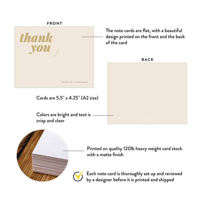 Contemporary Chic Wedding Note Card in Soft Neutral Colors, Personalized Minimalist Wedding Thank You Card