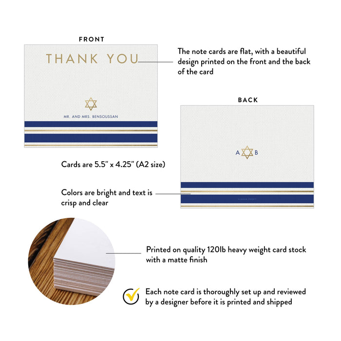 Jewish Note Card with Tallit Prayer Shawl Design, Bar Mitzvah Thank You Card, Personalized Jewish Gifts, Mitzvah Stationery With Star of David