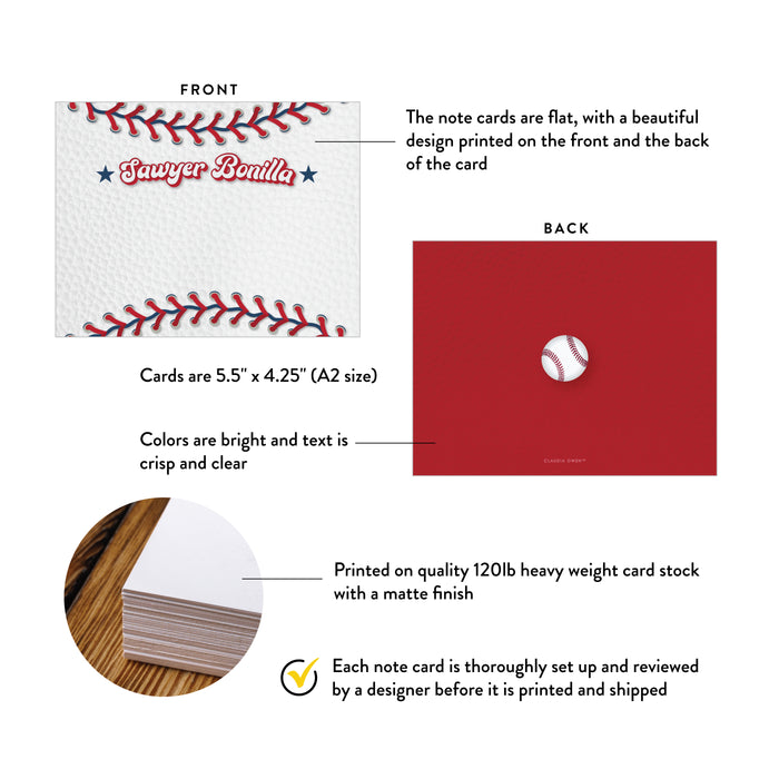 Baseball Themed Note Card, Baseball Birthday Thank You Card, Personalized Gift for Baseball Lover, Baseball Team Stationery Correspondence Card