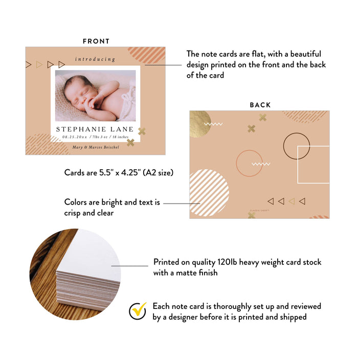 Gender Neutral Baby Announcement Card in Earthy Colors with Photo, Newborn Announcement Photo Card