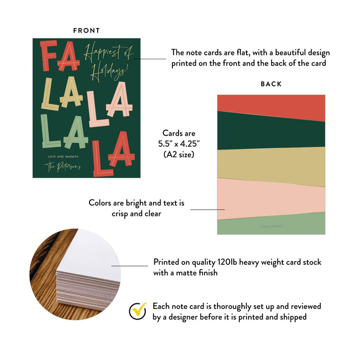 Fa La La La Holiday Greeting Card in Festive Colors, Happiest of Holidays Christmas Cards