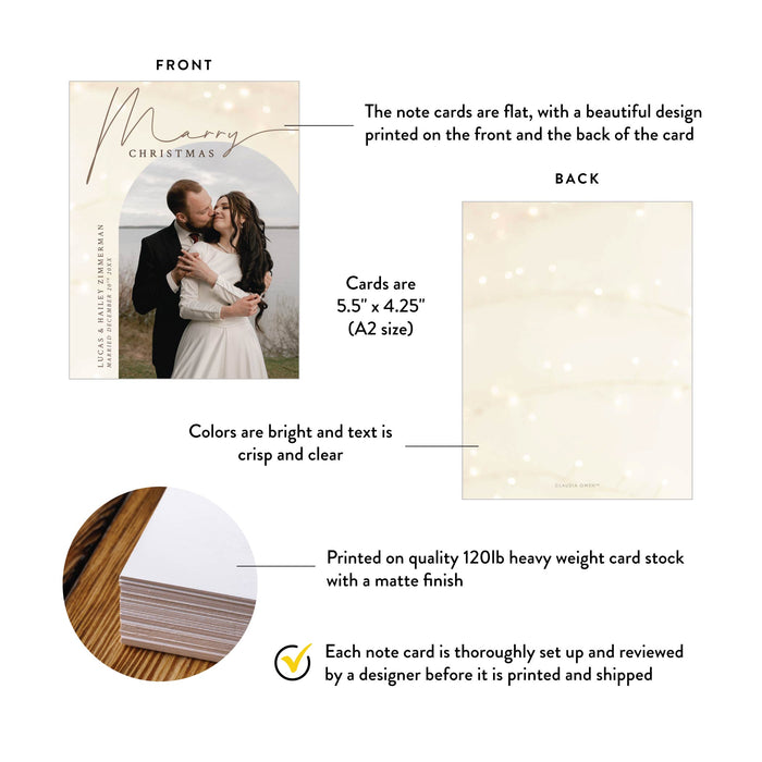 Enchanting Wedding Announcement Card with Fairy Lights Design in Soft Ivory Color, Marry Christmas Announcement with Couple Photo