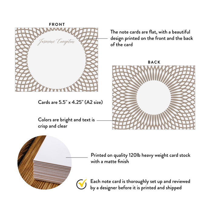 Classy Note Card with Beige Intricate Circular Pattern, Retirement Thank You Card, Personalized Professional Correspondence Cards